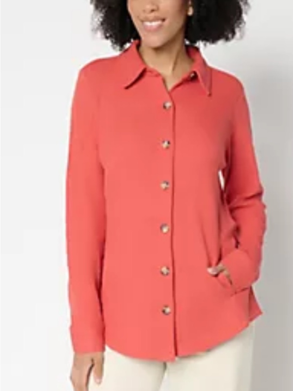 Belle by Kim Gravel Coral Button-Front Shirt Jacket